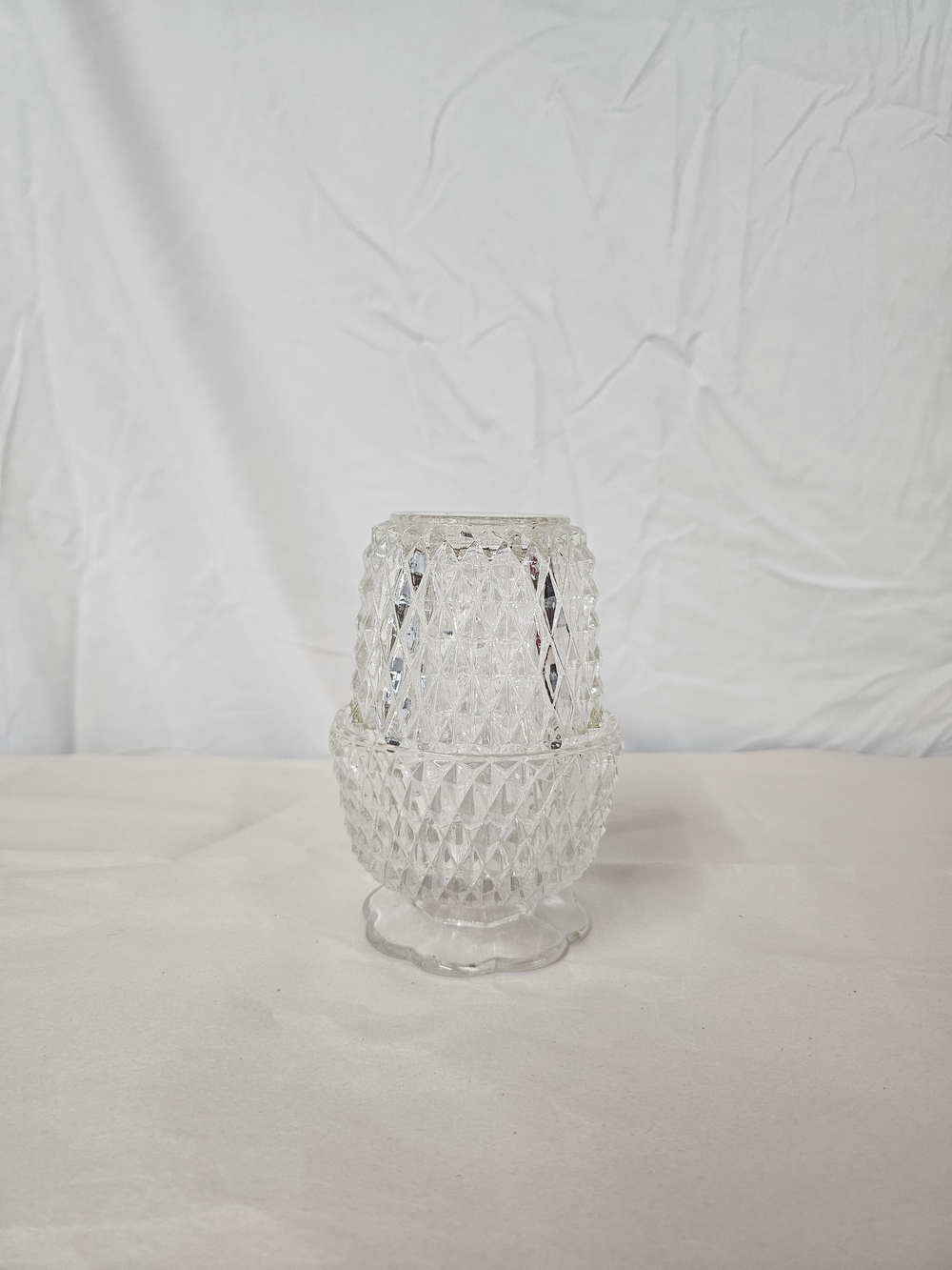 Vintage Indiana Glass Diamond Point Clear Fairy Lamp 2 Piece Candle Holder MCM